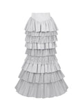 Multi-Layer Ruffled Silver Skirt Lolita Mermaid Boned Gothic Waist