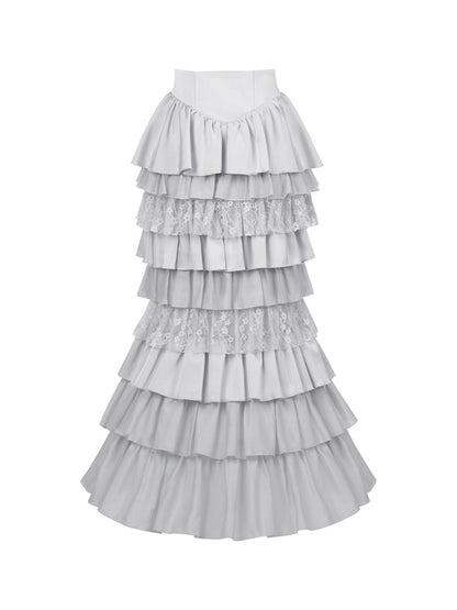 Multi-Layer Ruffled Silver Skirt Lolita Mermaid Boned Gothic Waist