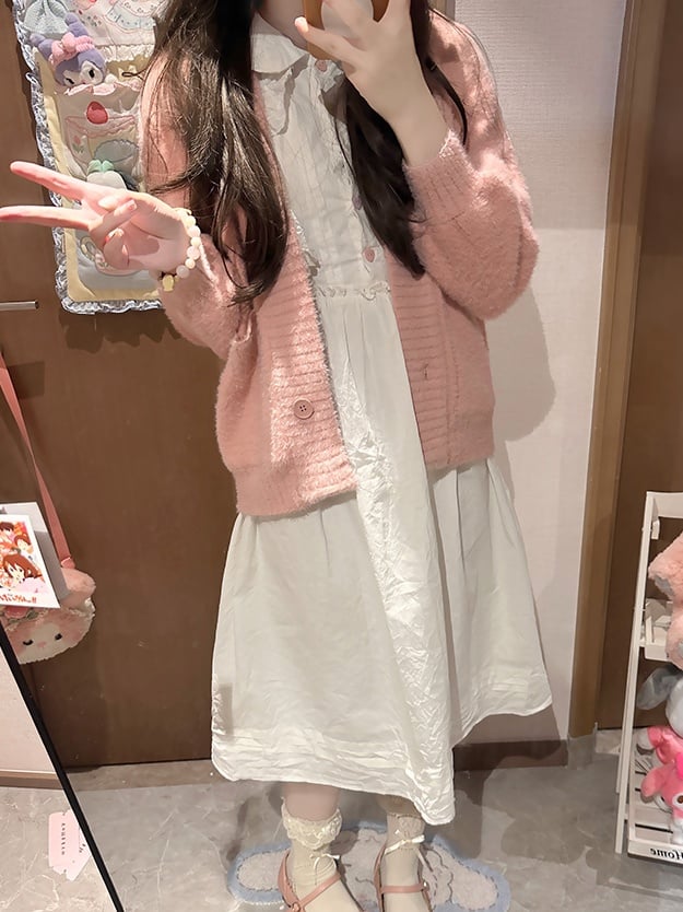 Rosa/weiße süße Strickjacke mit langen Ärmeln