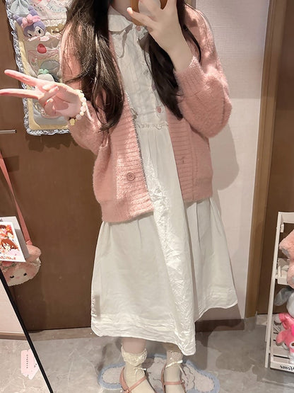 Rosa/weiße süße Strickjacke mit langen Ärmeln