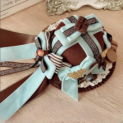 Sweet Lolita Chocolate Decorated Bowknot Details Lace Trim Mini Hat