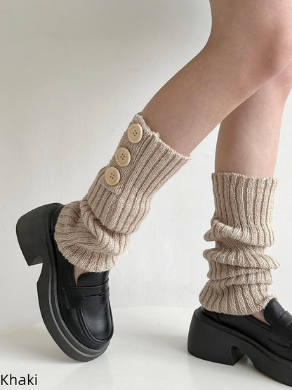 4 Colors Button Decorated Knitted Leg Warmers