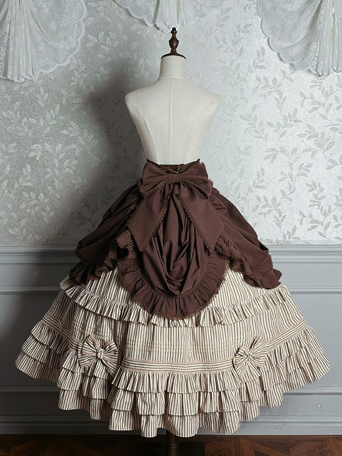 Ruffled Lolita High Boned Brown with Hem Skirt Waist