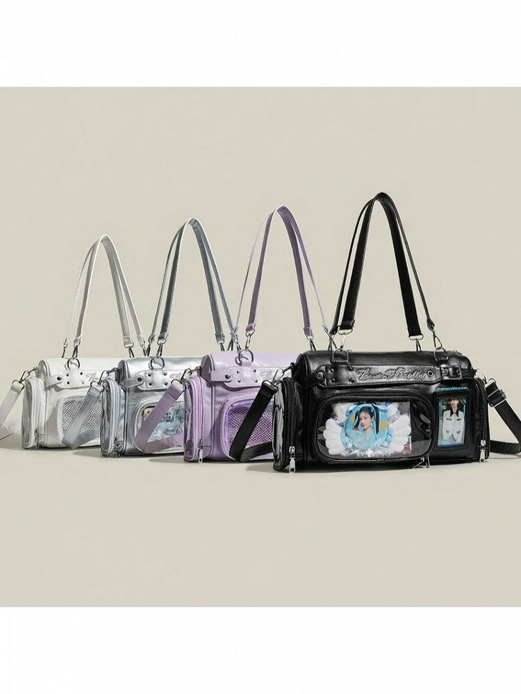 4-Color Transparent Window Ita Crossbody Bag Buckle Side Pockets