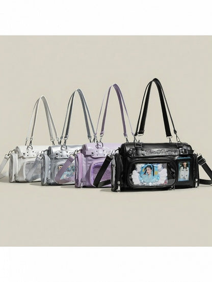 4-Color Transparent Window Ita Crossbody Bag Buckle Side Pockets