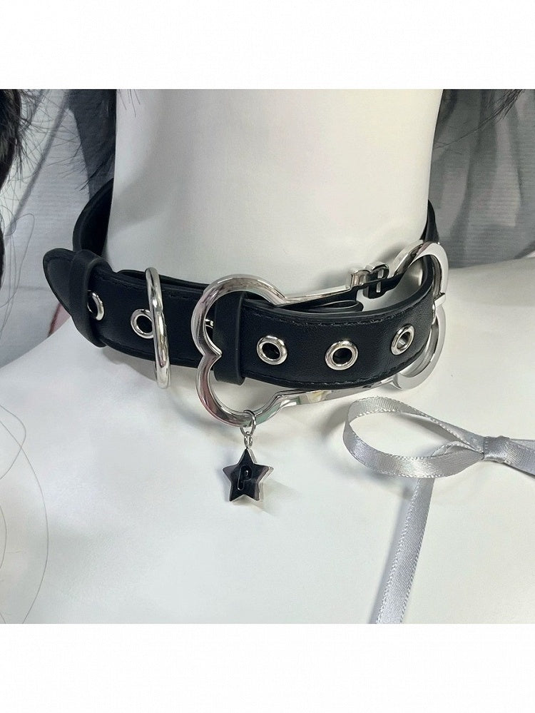Bone Metal Buckle Leather Choker - PICKYBONE