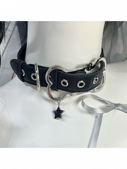 Bone Metal Buckle Leather Choker - PICKYBONE