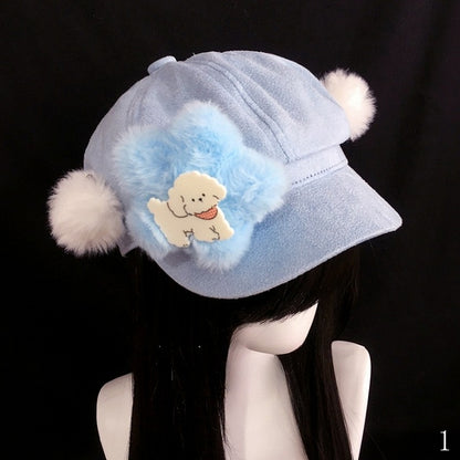 Embellished Cute Lolita Light Plush Blue and Beret Star Bear