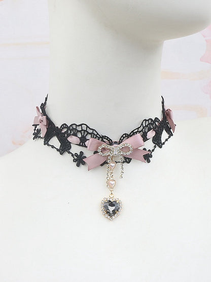 Kei 12 Heart Rhinestone Lace Choker Jirai Bowknot Options Color