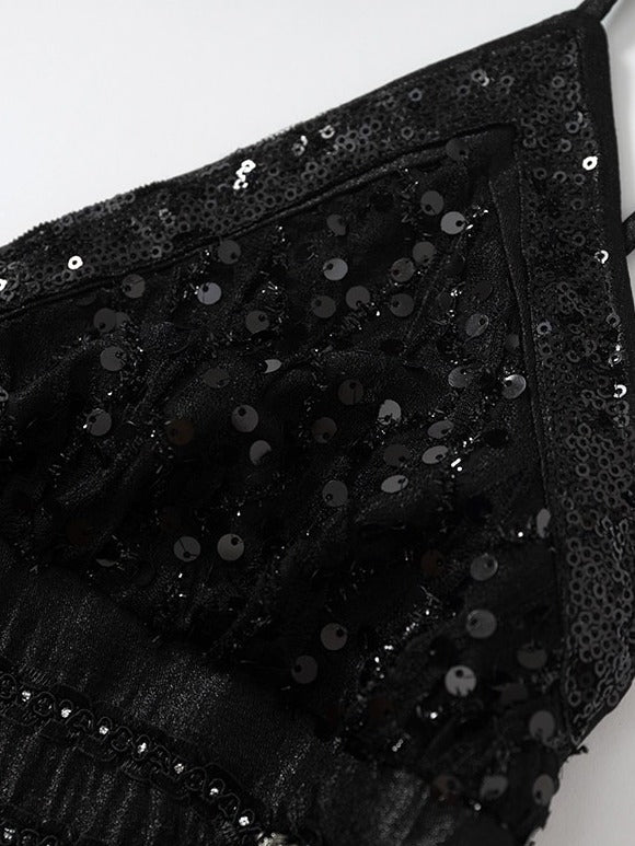 Black Double-Breasted Cami Dress with Sequin Details - NO ROMANCE