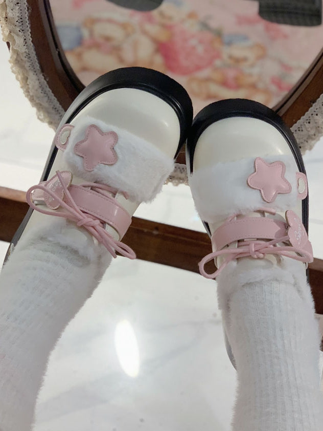 Akzente Riemendesign Winterverschlüsse Beige Star Lolita Klettverschluss Rosa Fleecefutter Sweet Heart Gemütliche Plateaus mit