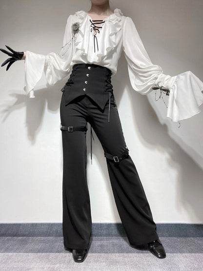 Black Corset High-Waist Pants with Buckle Details - Shi Zhi Mao