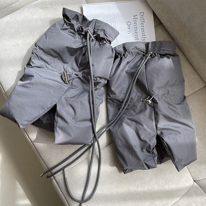 ホワイト/グレー/ブラック ドローストリング 厚手レッグウォーマー