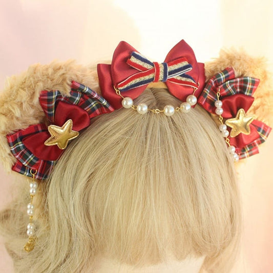 KC Bear Farbe Teddy Ohr Plaid Optionen mit – Ketten Bowknots Bead 4 Lolita und