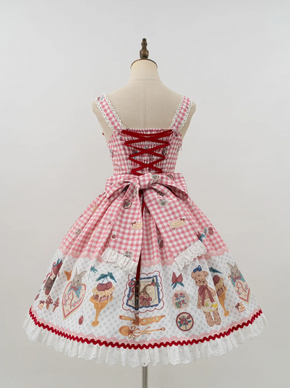 Pattern Pink Gingham Sweet Skirt Jumper Dessert Lolita and Animals Print