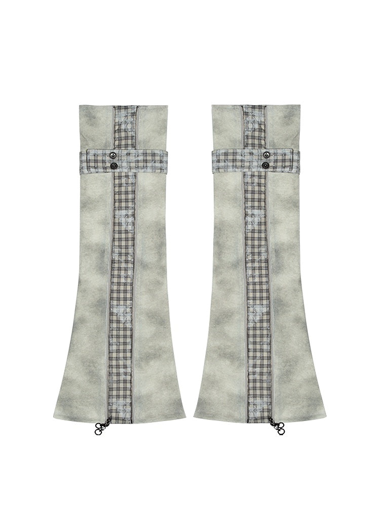 Plaid with Warmers Punk Leg Vertical Gray Strap Light Button Zipper