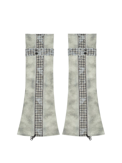 Plaid with Warmers Punk Leg Vertical Gray Strap Light Button Zipper