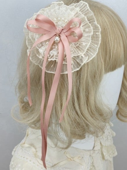 Rosa Schleife und Haarspange/Brosche Dünnes Staubiges Band Beige