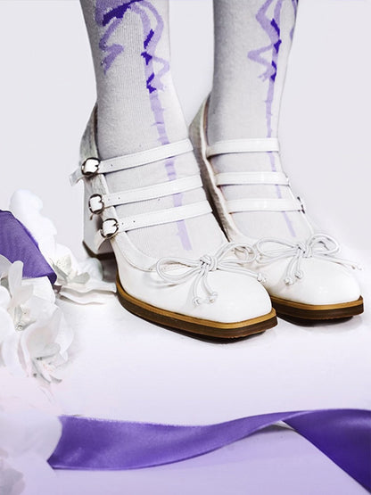 Top Square PU Bow at Shoes White - Toe Gothic