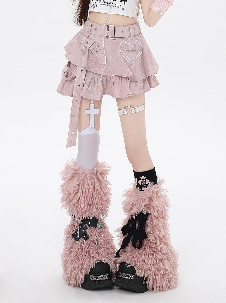 Applique Asymmetrical Y2K Pink Sweetheart Bittersweet Tiered Skirt