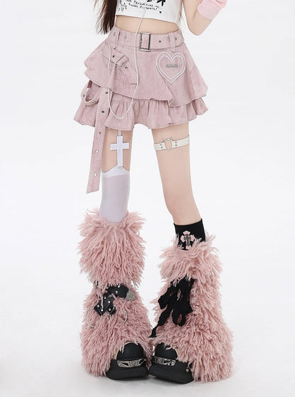 Applique Asymmetrical Y2K Pink Sweetheart Bittersweet Tiered Skirt