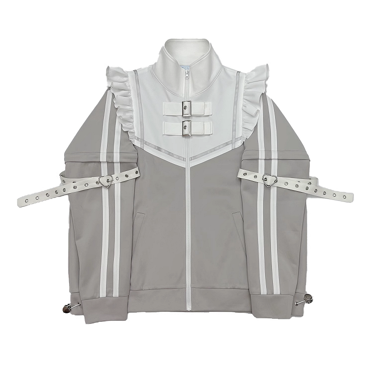 Detachable High Brooches Gray Free Neck with Sleeves Jirai Kei Jacket Angel-wing