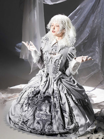 Sleeves Lolita Long Top Cropped Gray Embroidery Scale Gothic