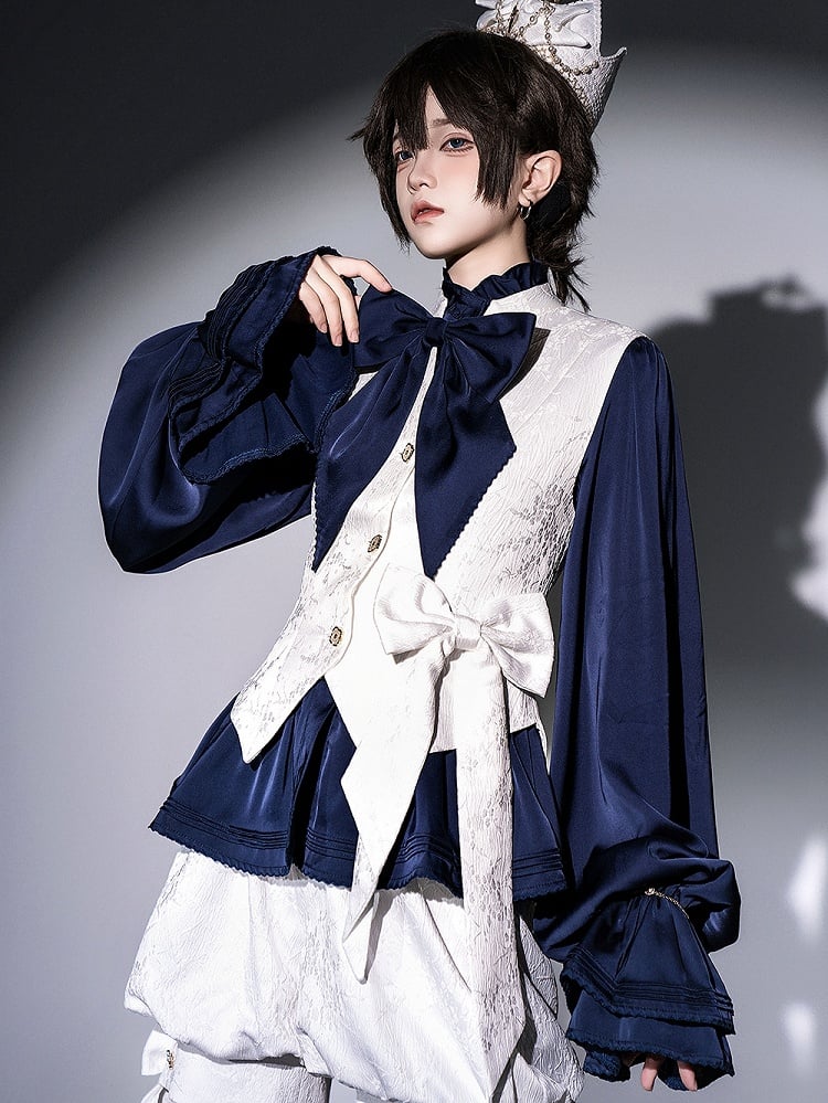 Weiße Weste mit Prinzen-Lolita-Kragen und Ouji-Jacquard-Streifen