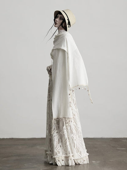 Tulle Umbrella Shawl Shell + Floral Charms Pattern White Skirt Urban Goth with