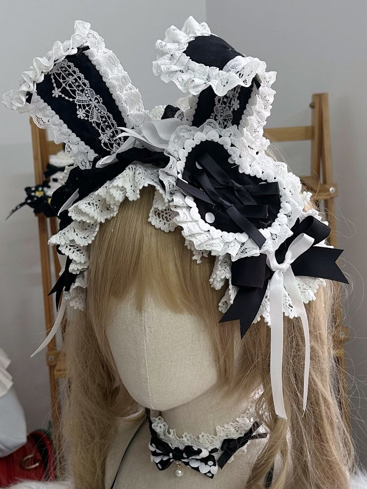 Pattern Heart-Shaped White Trim Hairclip/Brooch Polka-dot Lace Black