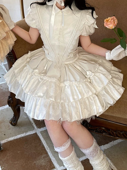 Striped White Blouse Puff Lolita Gothic Sleeves