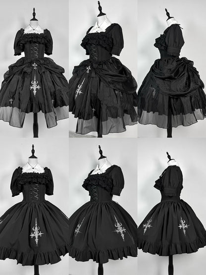Black with Jumper Gothic Overlay Drawstring Boned Detachable Waist Lolita Skirt