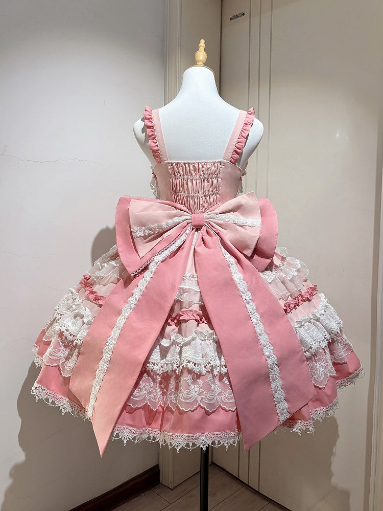 Pink Bead Sweet Dress Details Bows Detachable and Lolita Tiered Skirt