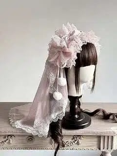 Multi-Color Head (Pom-Pom Lace with Veil Lolita Hairband Accents)