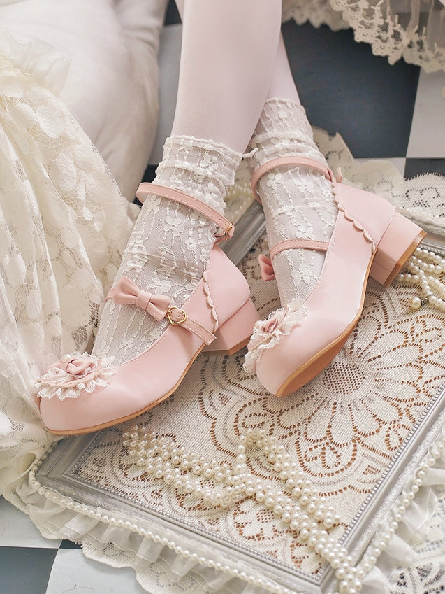 Zehenbesatz Herz Top Spitze Schleife Rosa bei Baby Schnallen Lolita Rund