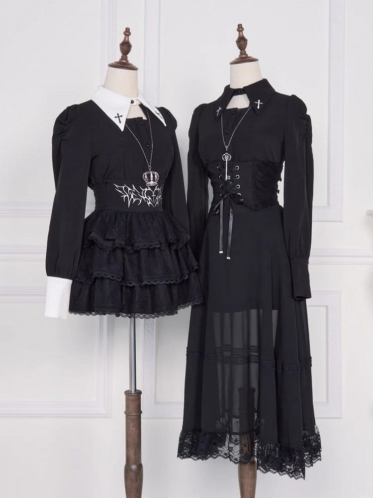 Jirai Kei High-Waist Skirt with Corset Lacing and Mesh - No Genki