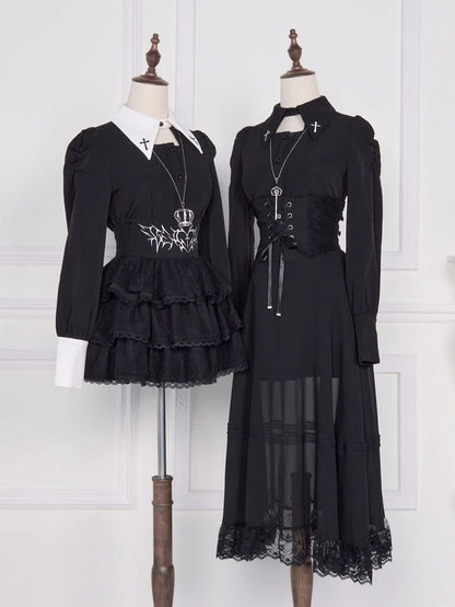 Jirai Kei High-Waist Skirt with Corset Lacing and Mesh - No Genki
