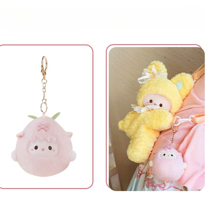 Bowknot + Middle/Large Size Keychain Backpack Rabbit-shaped 3 Plush Options Yellow