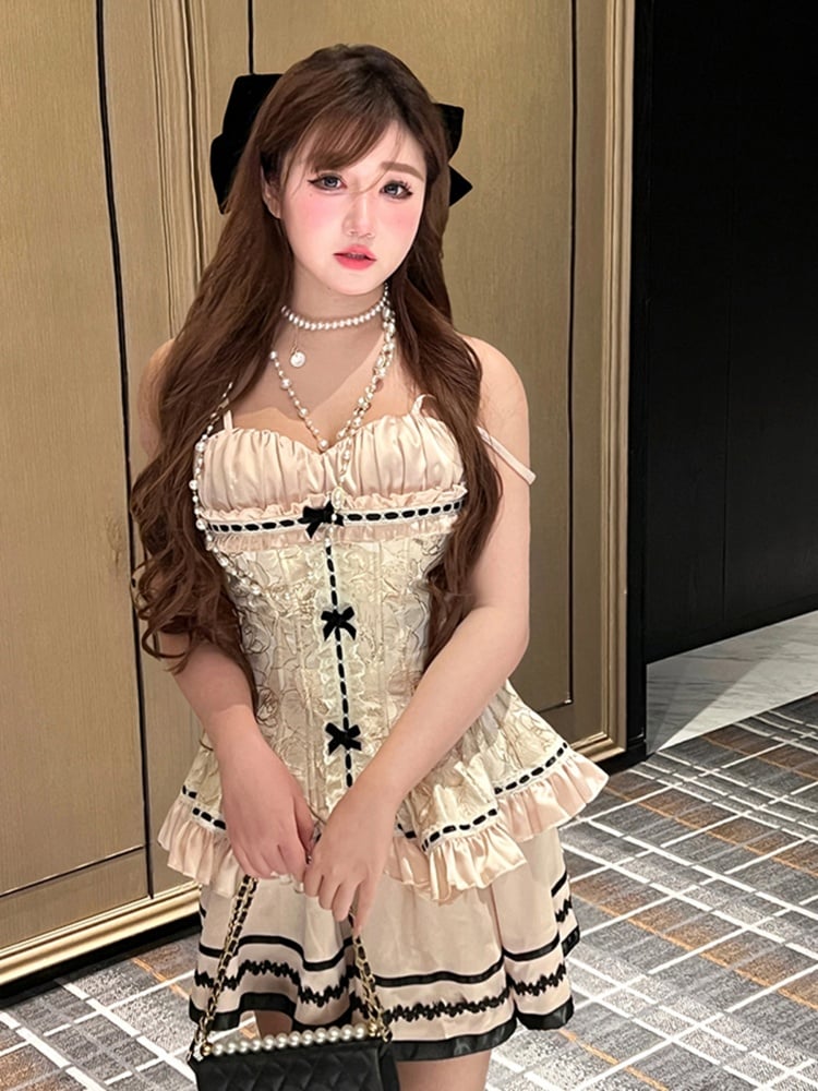 ピンクの花柄伸縮性のあるスイートコルセットキャミトップ