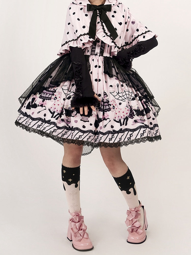 Cat Ears Dot Cape Hooded Polka Pink Lolita with