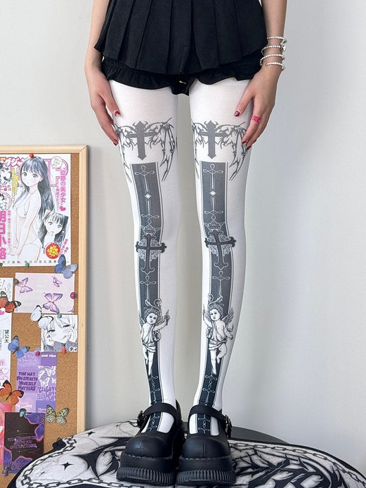 Angel Cross And Tights Print White