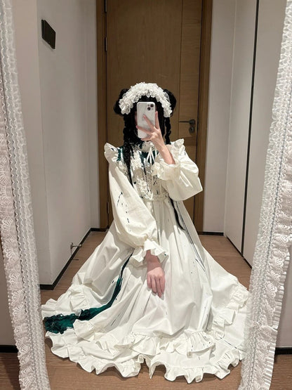 Guro Lolita Dress with Green Blood Splatter - Blossom Herald