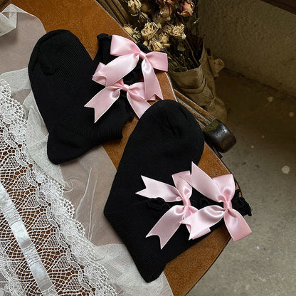 Cotton Trim Colors Socks Cut-out Ruffled with Design 4 Bow Decoration Swallowtail
