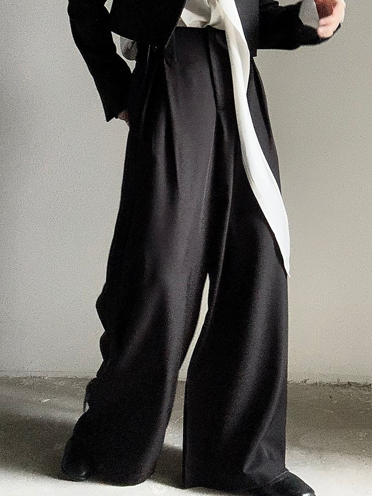 Ouji Ties Side Fit with Relaxed Black Long Wide-Leg Unisex Lolita Pants