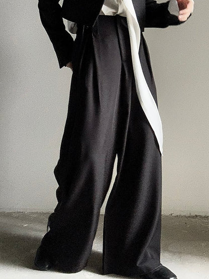Ouji Ties Side Fit with Relaxed Black Long Wide-Leg Unisex Lolita Pants
