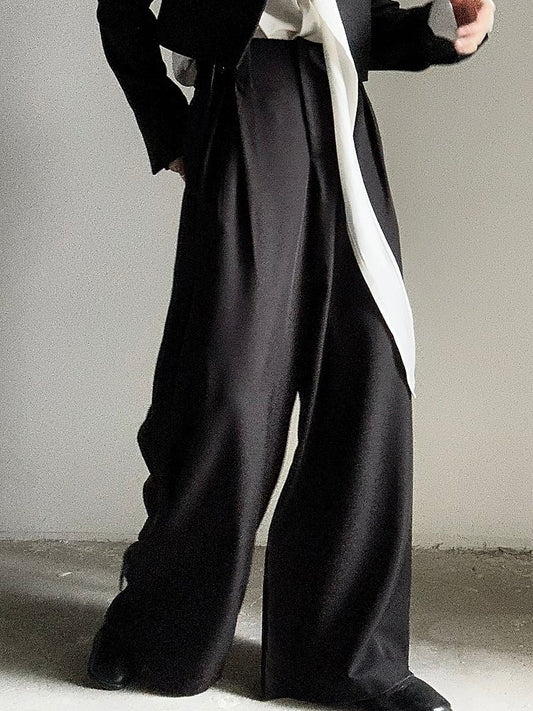 Ouji Ties Side Fit with Relaxed Black Long Wide-Leg Unisex Lolita Pants
