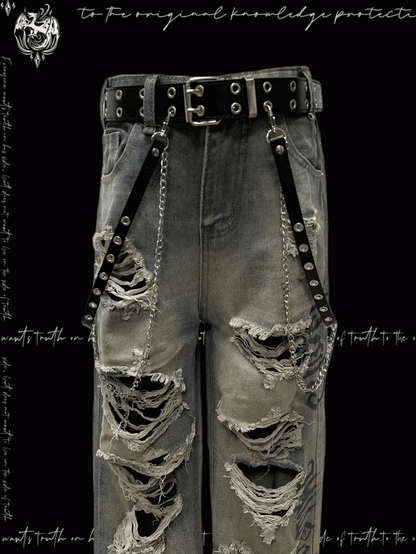 Wash Y2K Jeans Wasteland Punk Blue Faded Distressed Holes Glamorous