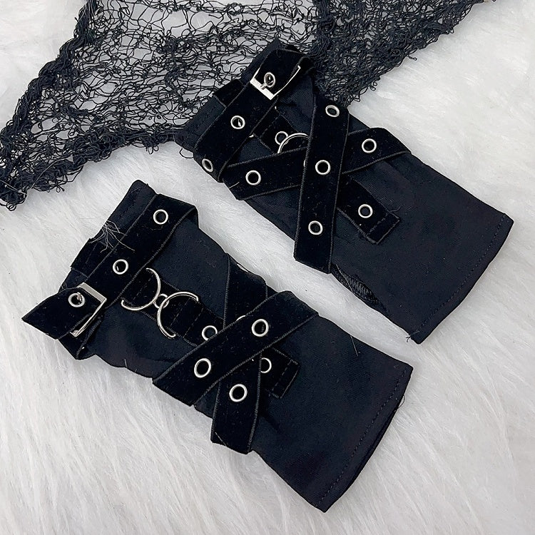Gloves Decorated Buckle Black Y2K