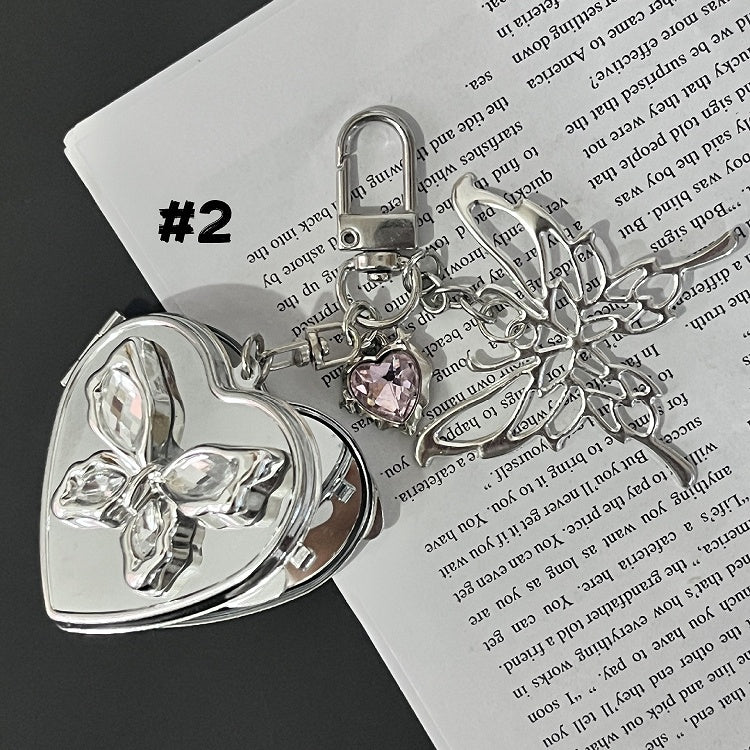 Silver Gummy Bear/Butterfly/Bow Heart-shaped Mirror Keychain