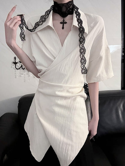 Neckline Styling Versatile Short Top - Crossover Shoulder Sleeve Drop Apricot